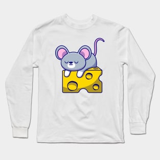 Cute Mouse Sleeping On The Cheese Long Sleeve T-Shirt